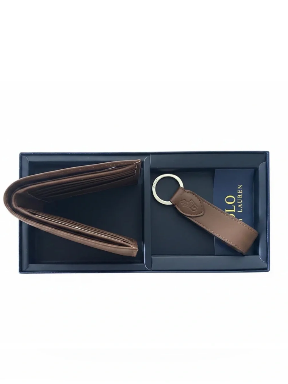 Ralph Lauren Heritage Brown Leather Wallet and Keychain Gift Set